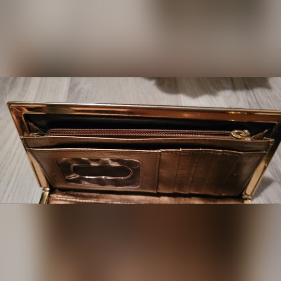 Lodis Vintage Bronze Metallic Croc Embossed Gold Framed Long Wallet, 7.5"x3.5" - Picture 9 of 16